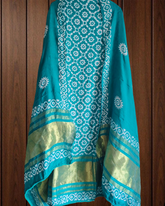 Elegant Muslin Batik Print Suit with Banarasi Accents
